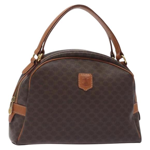 CELINE Macadam Canvas Hand Bag Pvc Leather Brown Gold - Picture 1 of 12